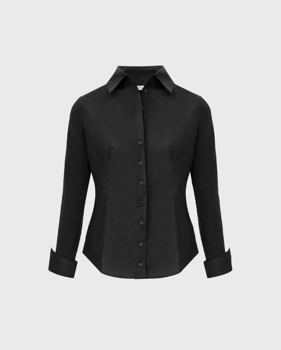 Anne Fontaine Shirts & Blouses*Long Sleeve Cotton Button Down Shirt Black