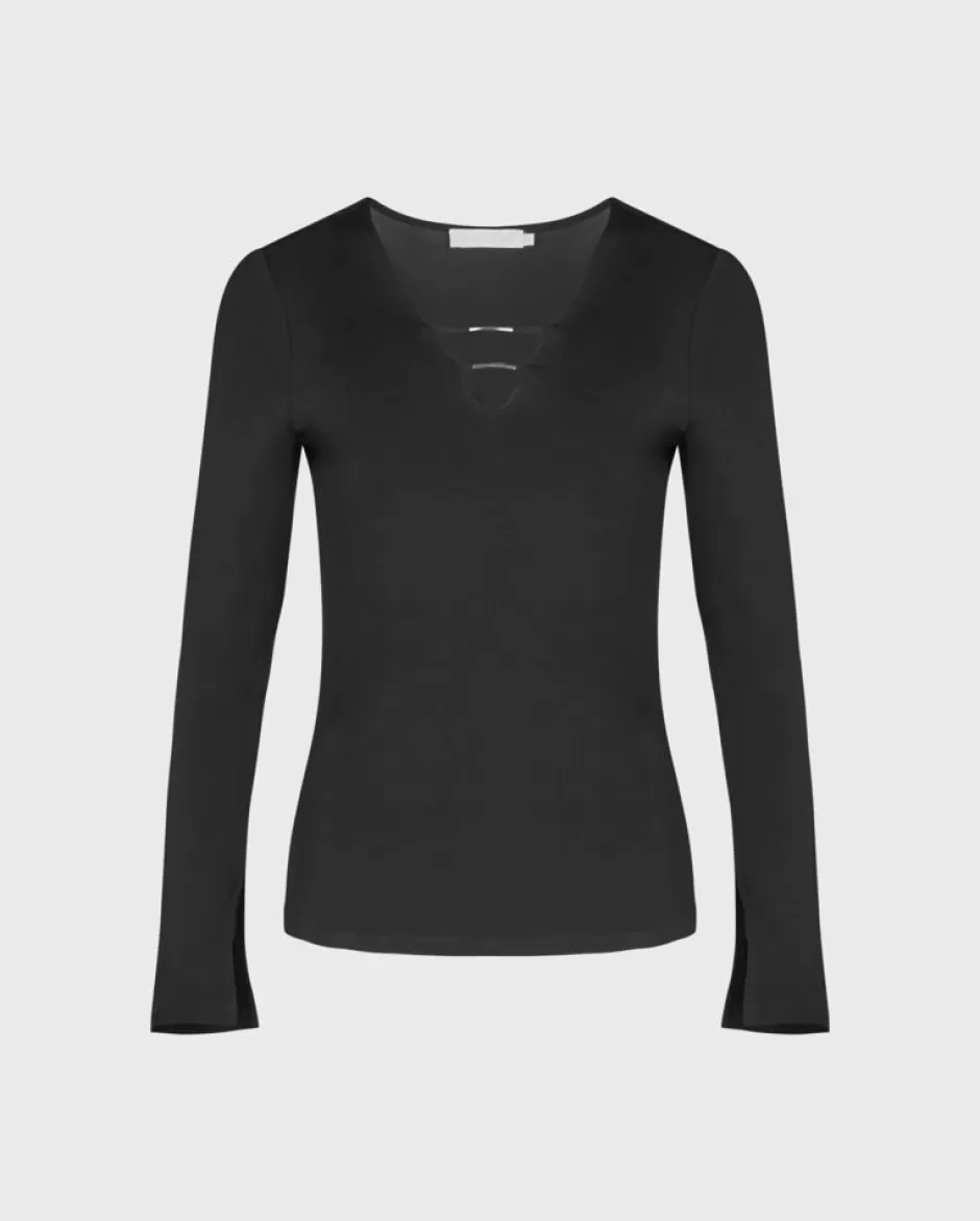 Anne Fontaine Tops*Long Sleeve Deep-V Pullover Top Black