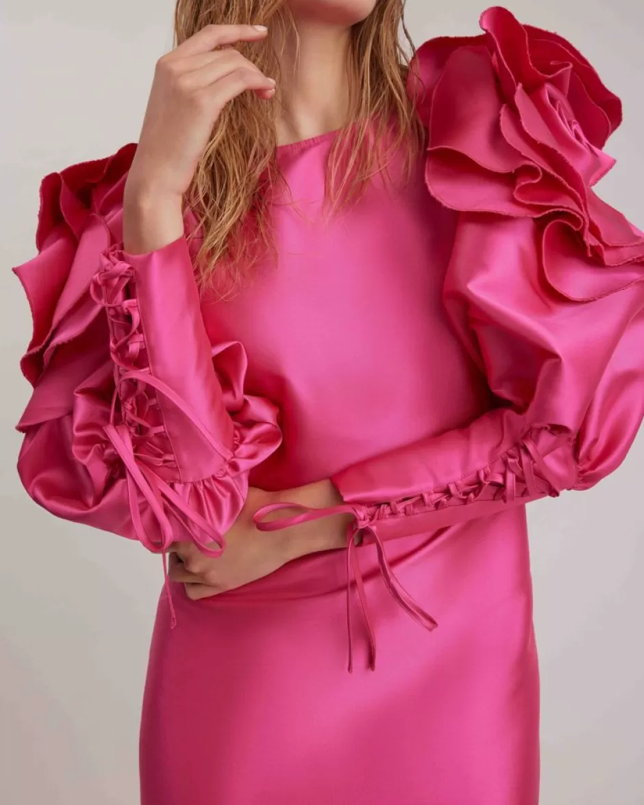 Anne Fontaine Dresses*Long Sleeve Dress Adorned With Ruffled Details Fuchsia