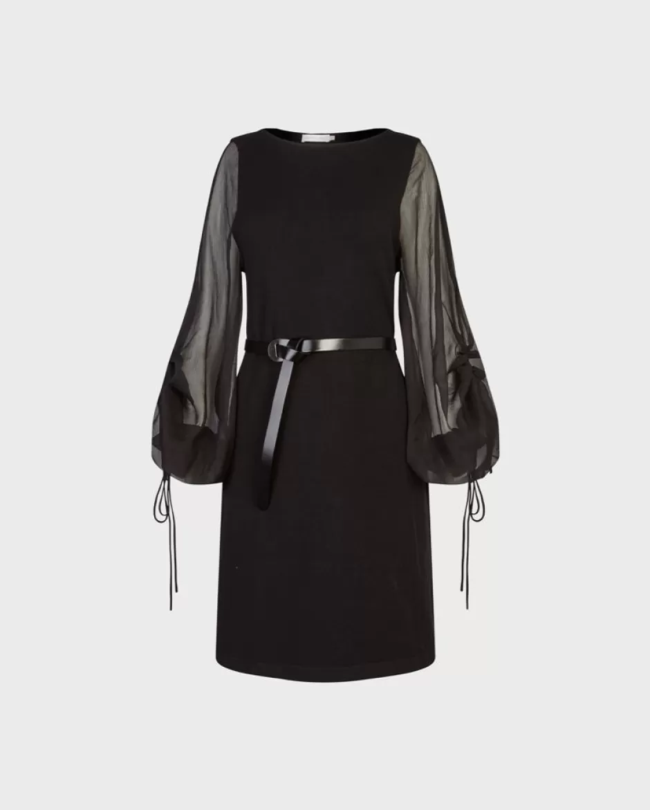 Anne Fontaine Dresses*Long Sleeve Dress With Sheer Mesh Sleeves Black