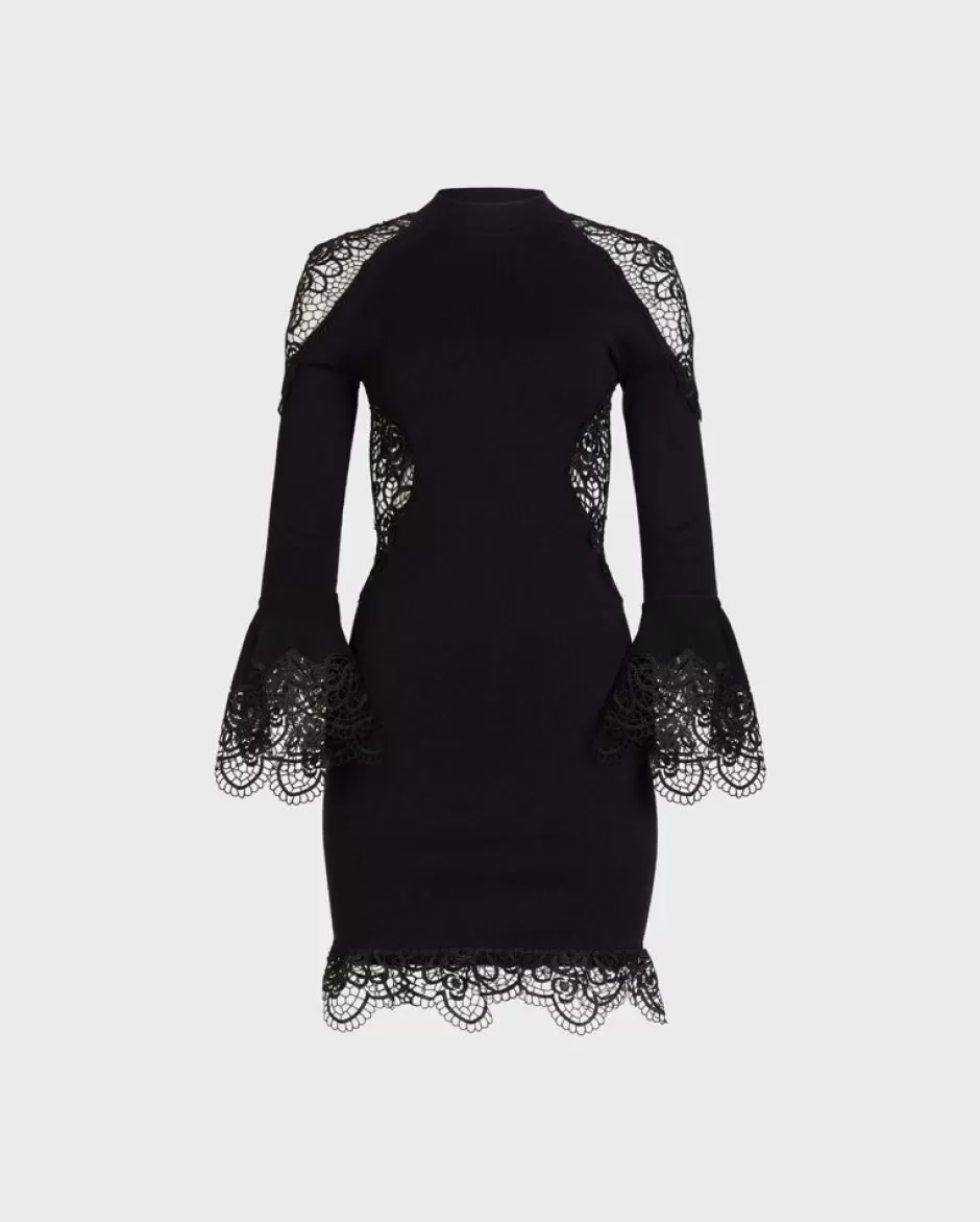 Anne Fontaine Dresses*Long Sleeve Knit Sweater Dress With Lace Trim Details Black