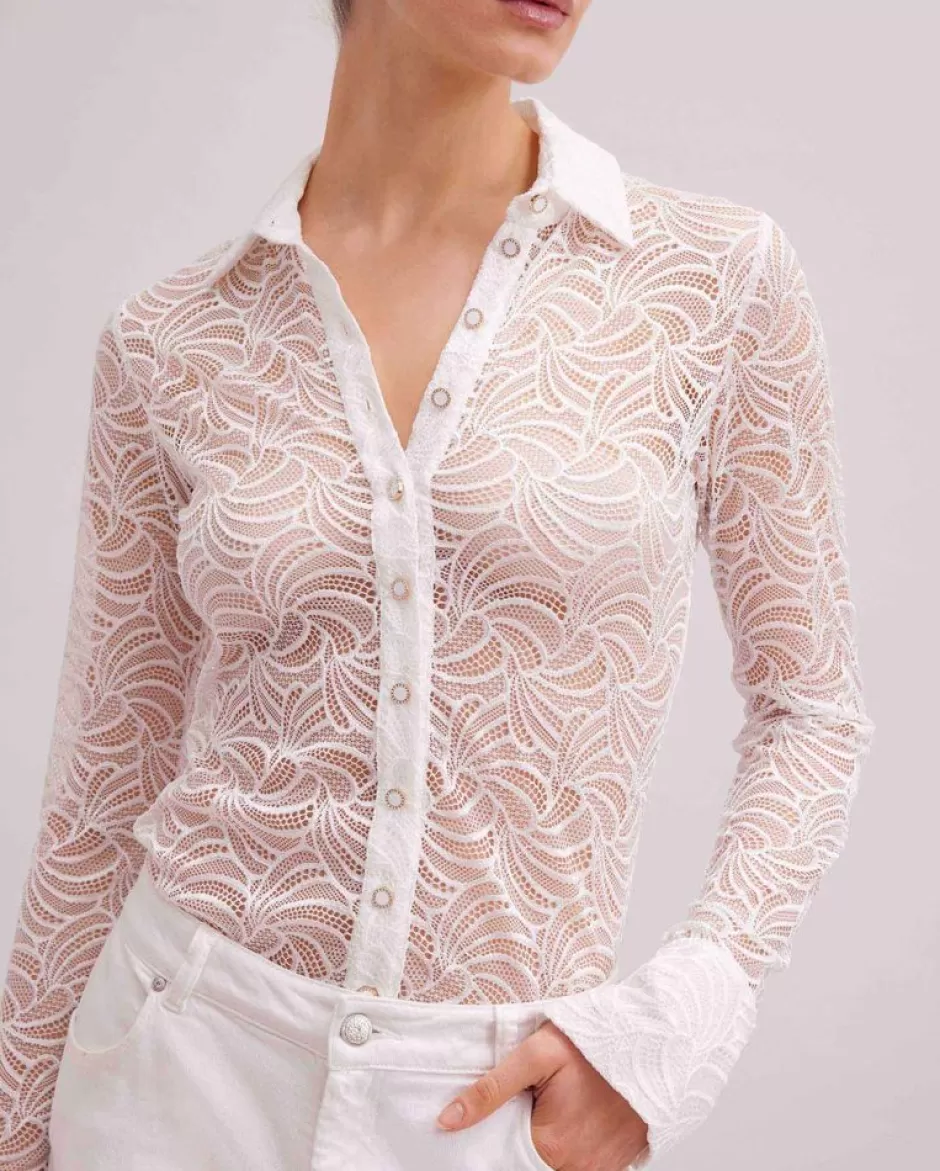 Anne Fontaine The White Shirt*Long Sleeve Lace Button Down Shirt White