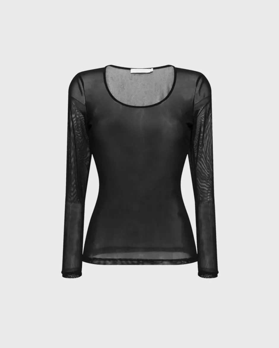 Anne Fontaine Tops*Long Sleeve Sheer Mesh Top Black