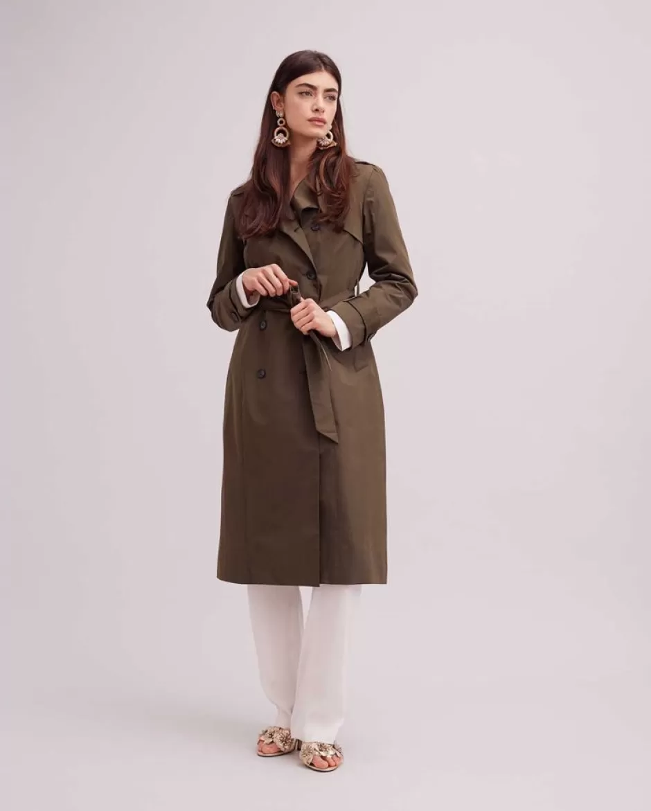 Anne Fontaine Jackets & Coats*Long Sleeve Silk Blend Safari Trench Coat Green