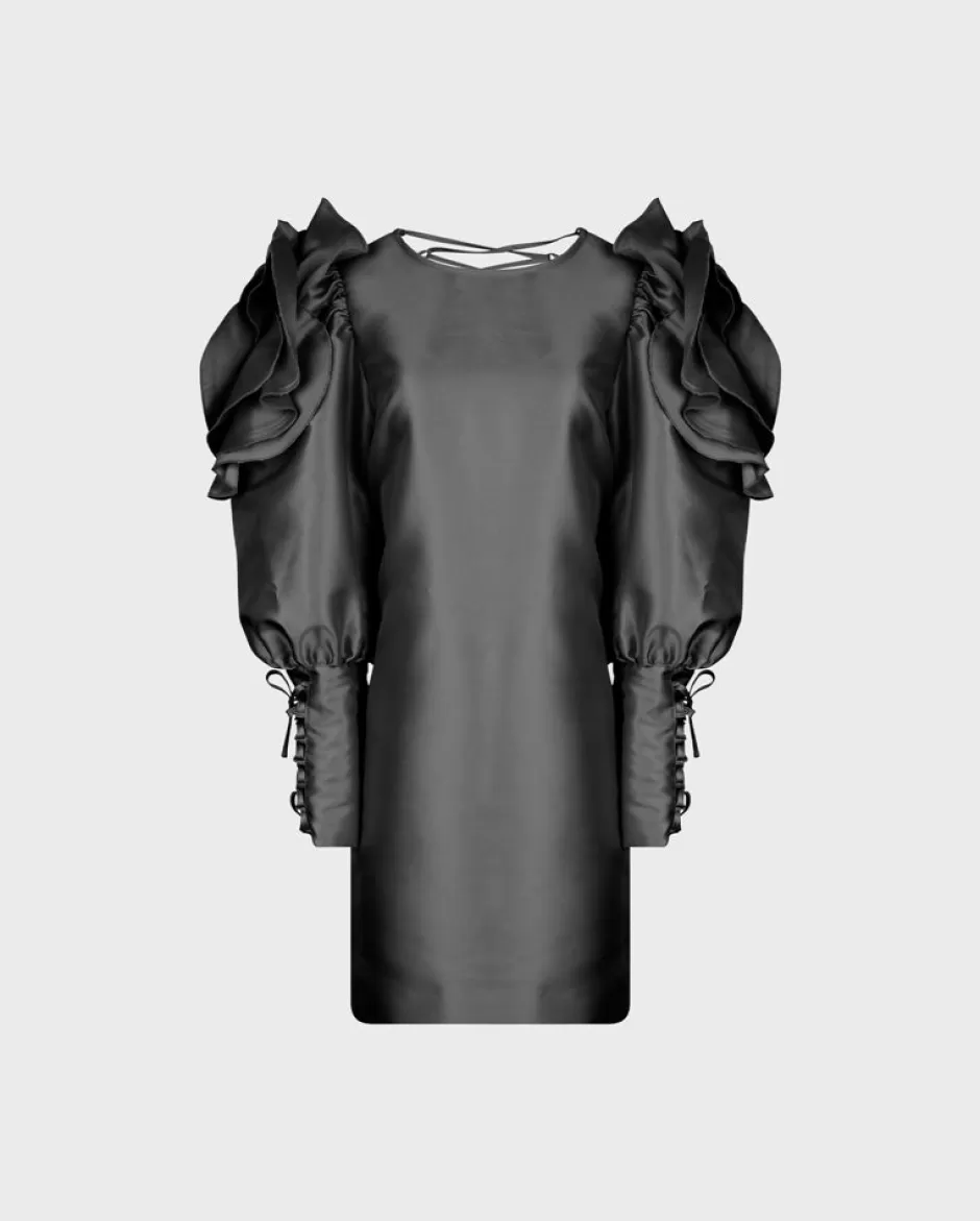 Anne Fontaine Dresses*Long Sleeve Silk Dress Adorned With Ruffled Details Black