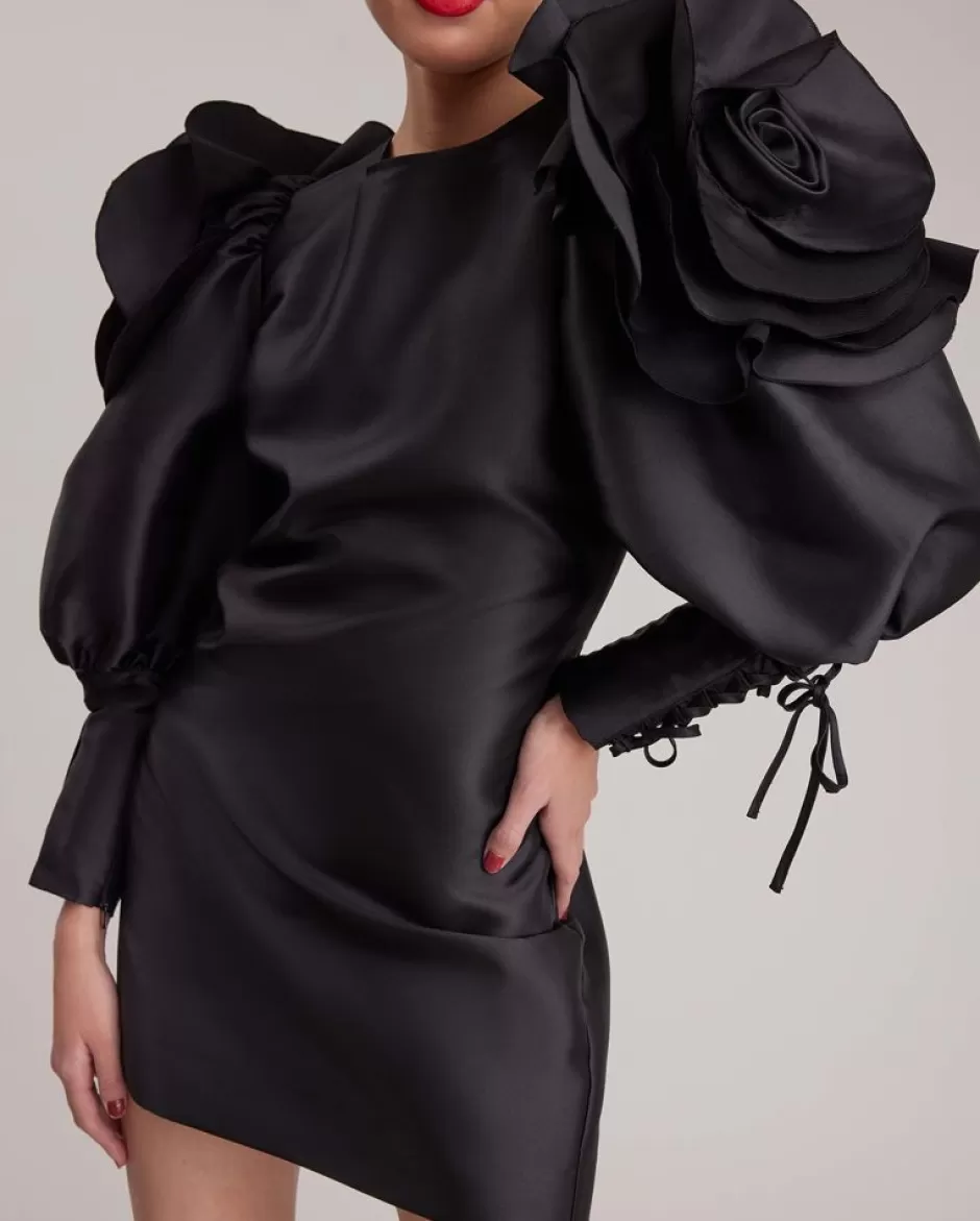 Anne Fontaine Dresses*Long Sleeve Silk Dress Adorned With Ruffled Details Black