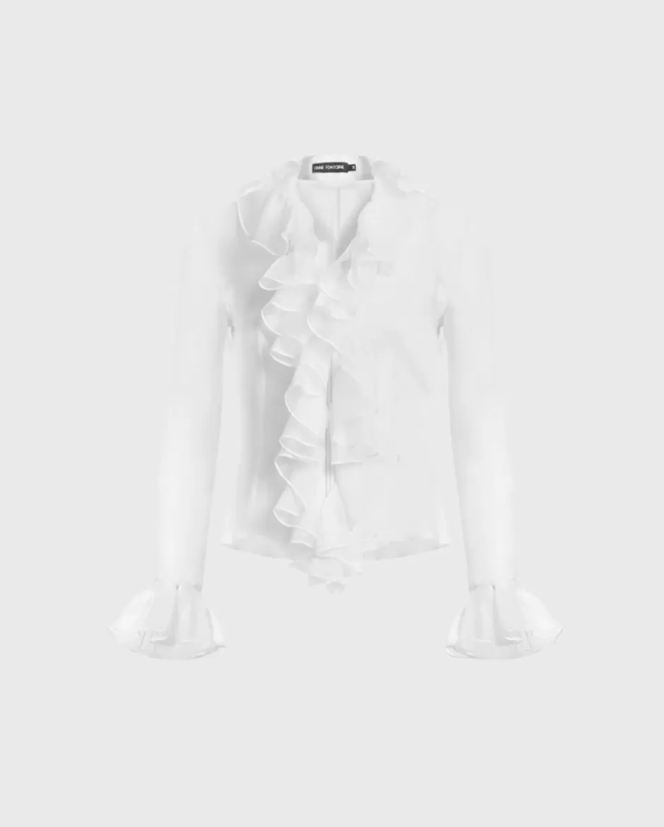 Anne Fontaine The White Shirt*Long Sleeve Silk Shirt With Double Ruffles