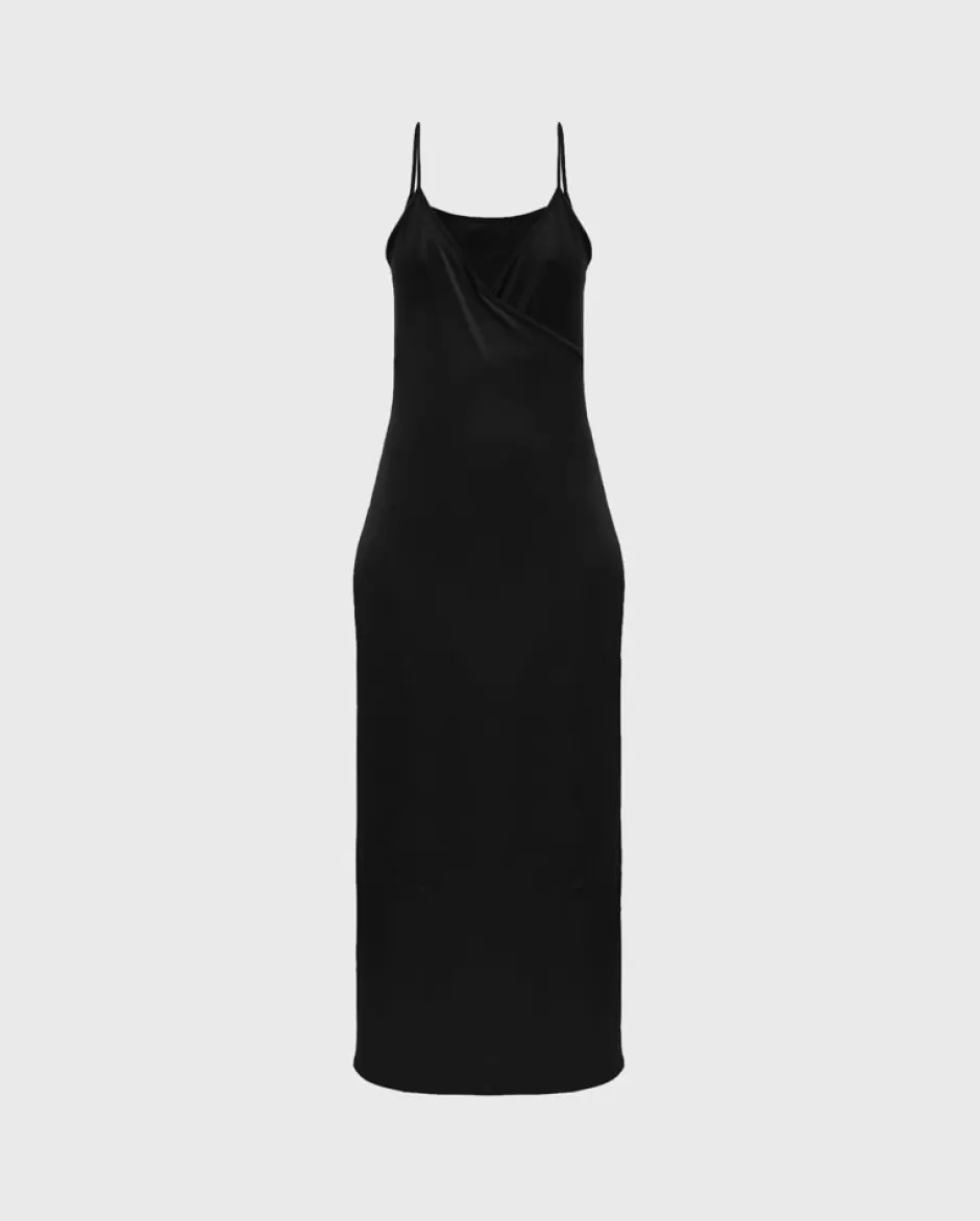 Anne Fontaine Camisoles*Long Spaghetti Strap Dress With V-Neck, Camisole Style Black