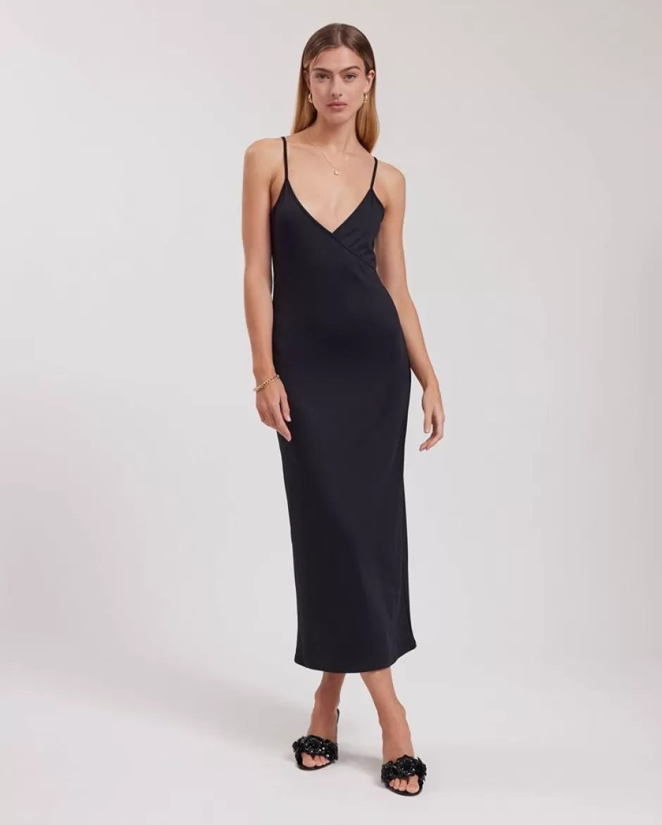 Anne Fontaine Camisoles*Long Spaghetti Strap Dress With V-Neck, Camisole Style Black