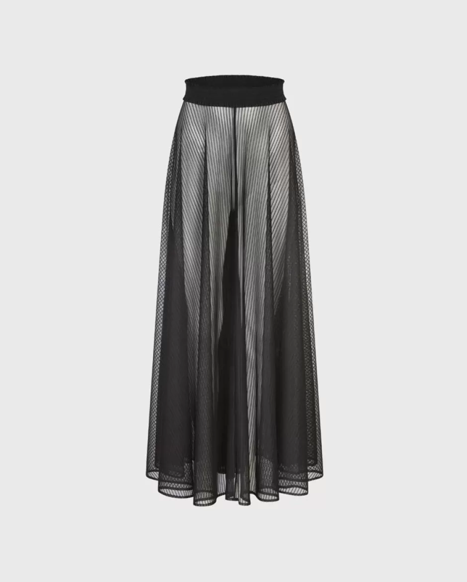 Anne Fontaine Bottoms*Mesh Maxi Skirt With Elastic Waistband & Diagonal Detail Black