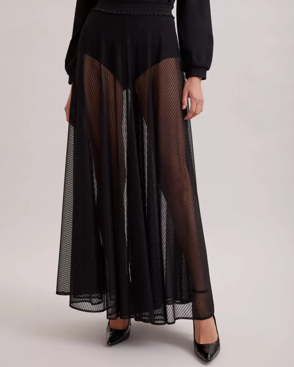 Anne Fontaine Bottoms*Mesh Maxi Skirt With Elastic Waistband & Diagonal Detail Black