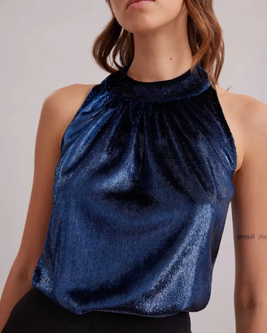 Anne Fontaine Shirts & Blouses*Metallic Blue Halter Top Dark Navy