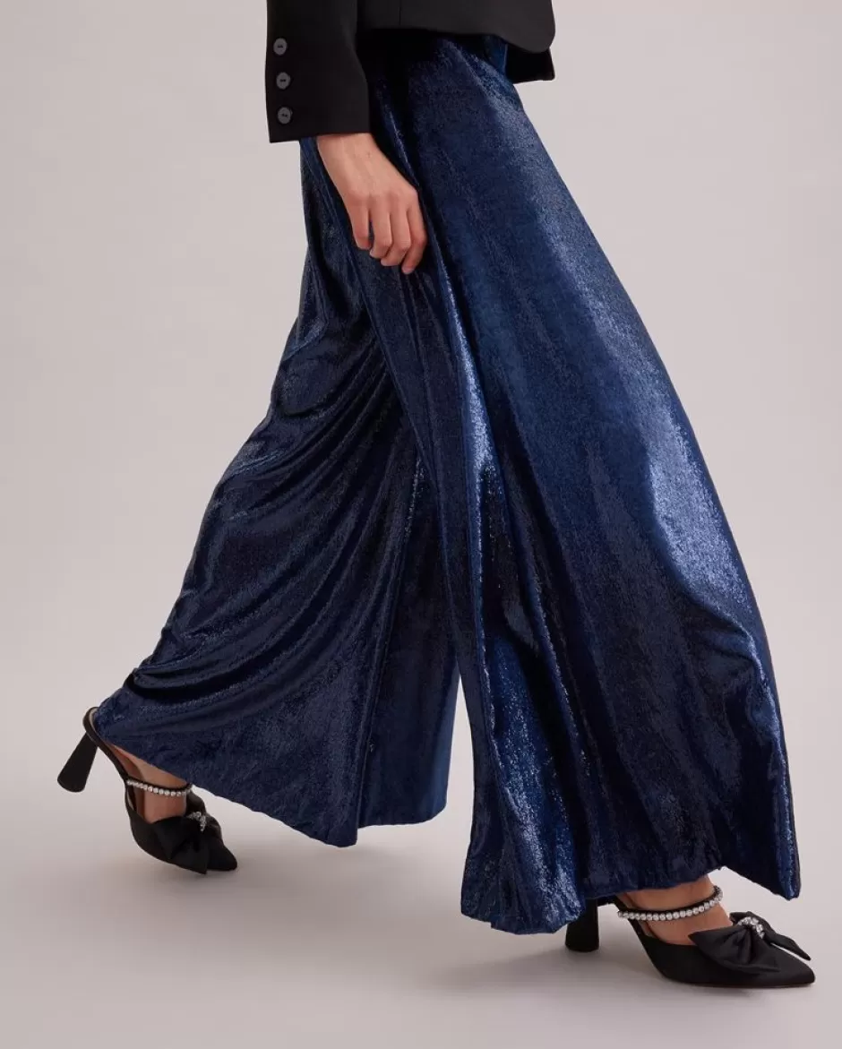 Anne Fontaine Bottoms*Metallic Blue Wide Leg Pant Dark Navy