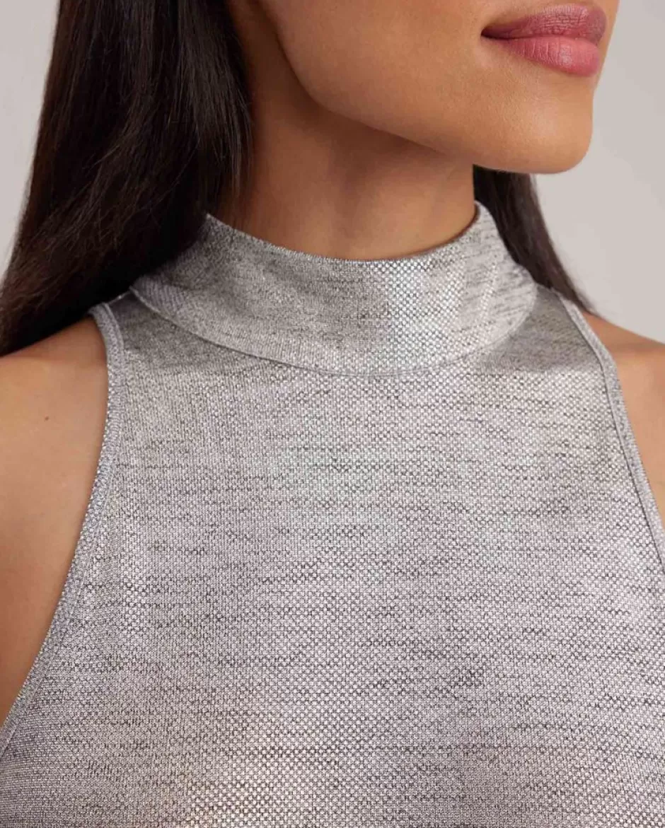 Anne Fontaine Tops*Mock Neck Top With Keyhole Neckline Silver