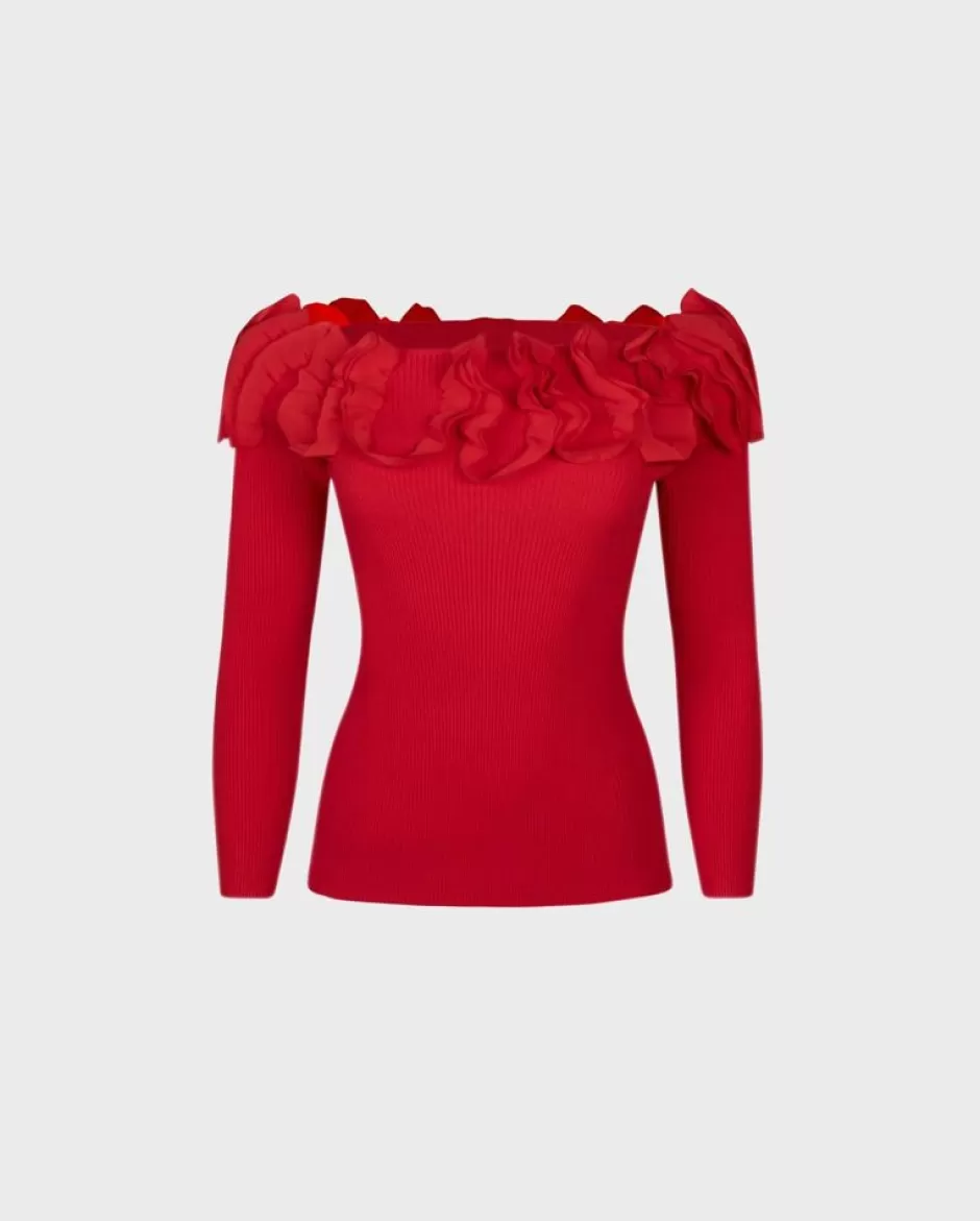 Anne Fontaine Knitwear*Off-Shoulder Knit Top With Embellished Ruffles Red