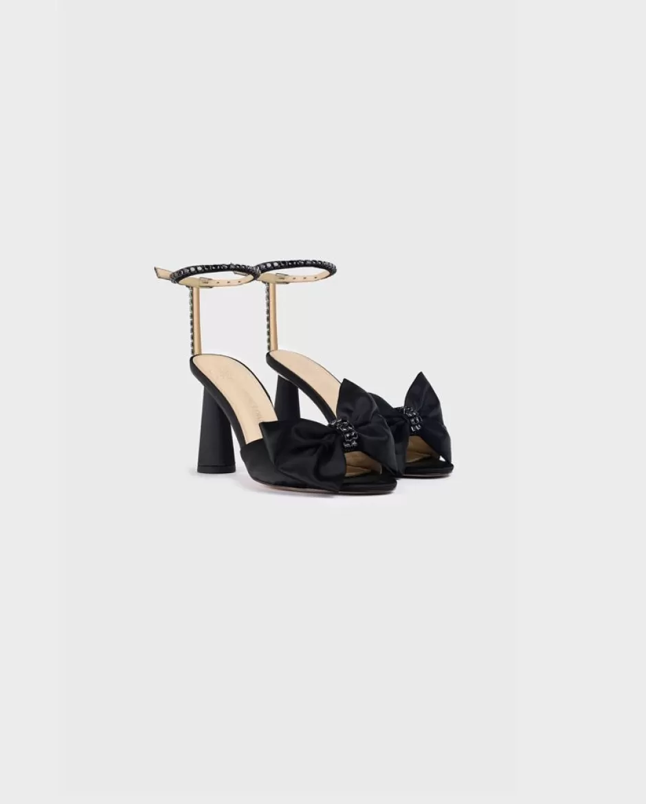 Anne Fontaine Heels*Open Toe Heel With Crystal Bow And Ankle Strap Black