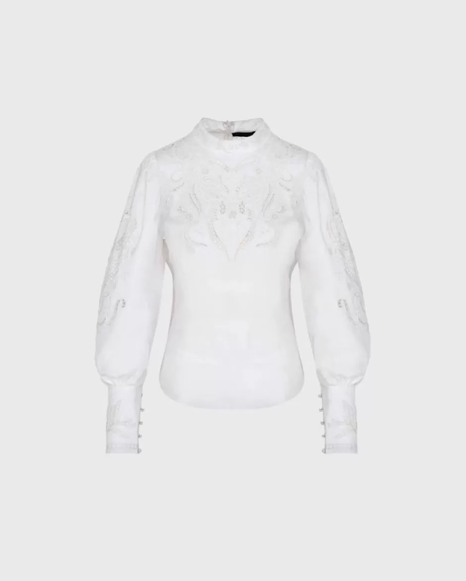 Anne Fontaine The White Shirt*Openwork Embroidered Blouse In Moon White