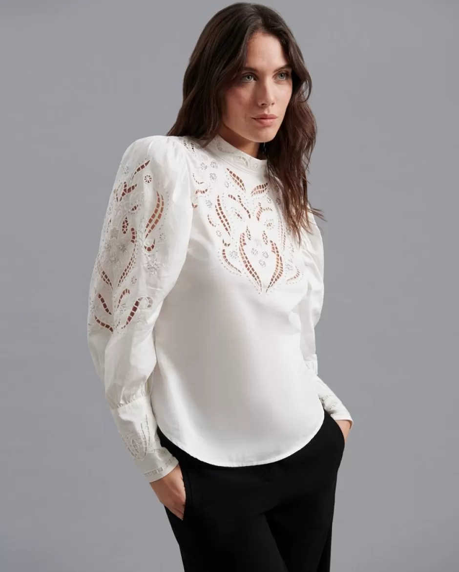 Anne Fontaine The White Shirt*Openwork Embroidered Blouse In Moon White