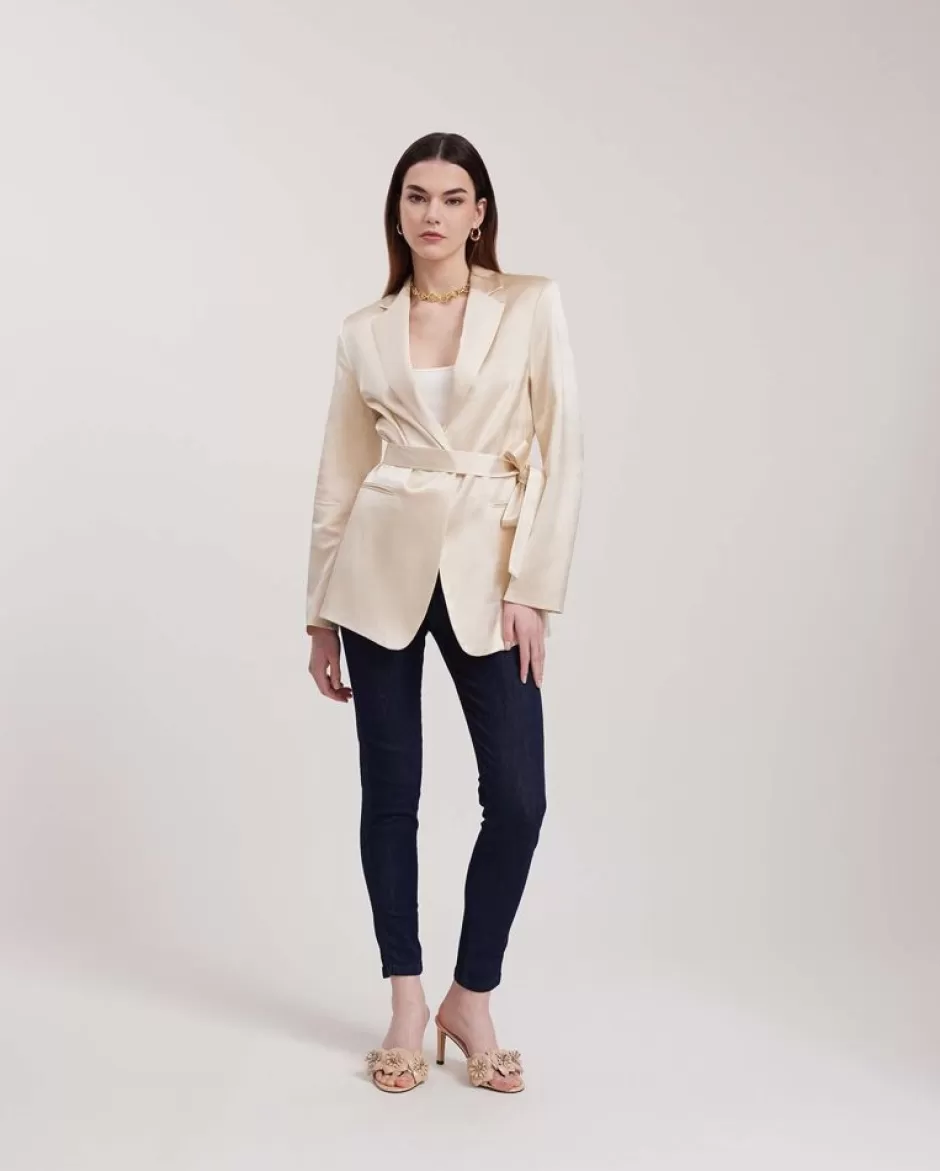 Anne Fontaine Jackets & Coats*Oversized Satin Blazer Jacket Beige