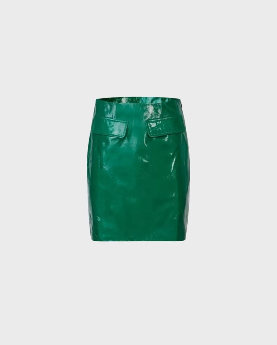 Anne Fontaine Bottoms*Patent Leather Mini Skirt With Front Flap Pockets Green