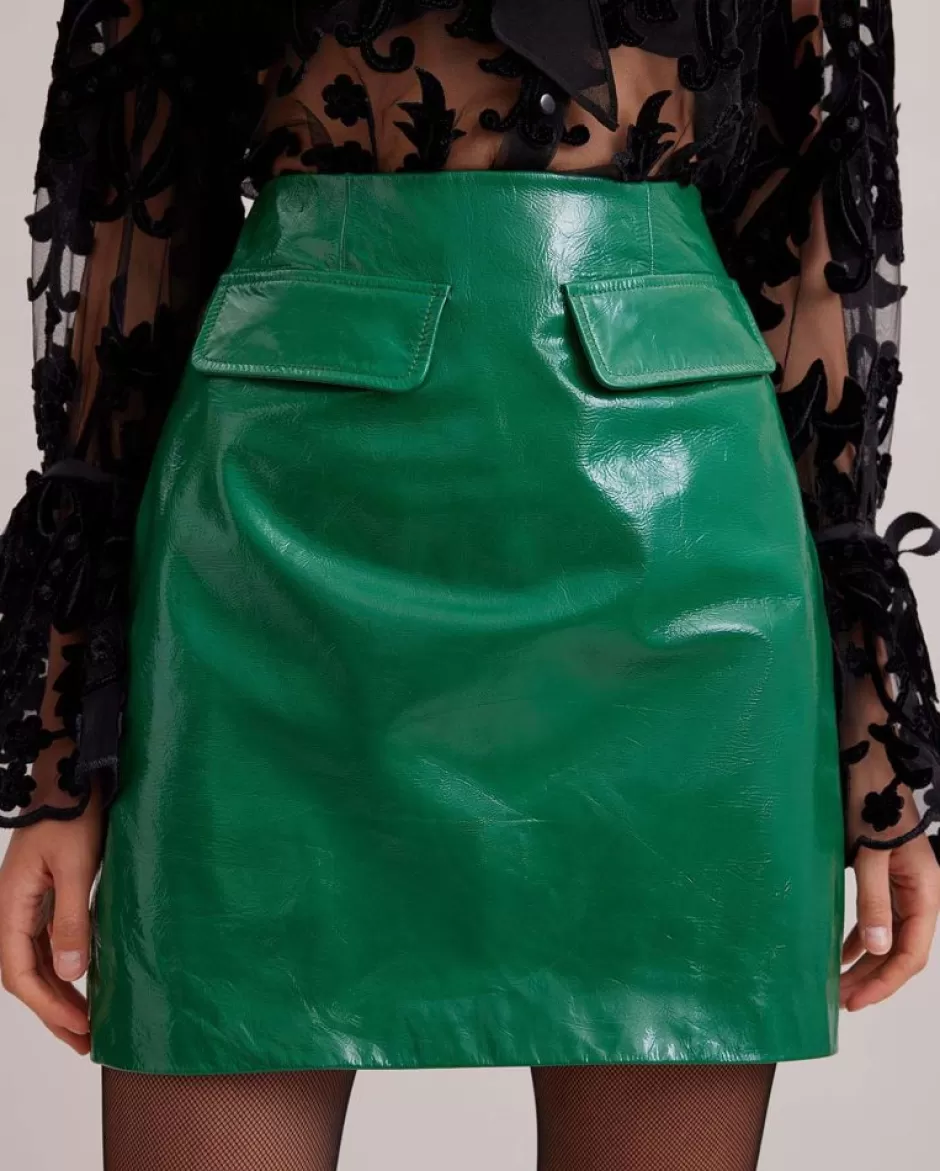 Anne Fontaine Bottoms*Patent Leather Mini Skirt With Front Flap Pockets Green