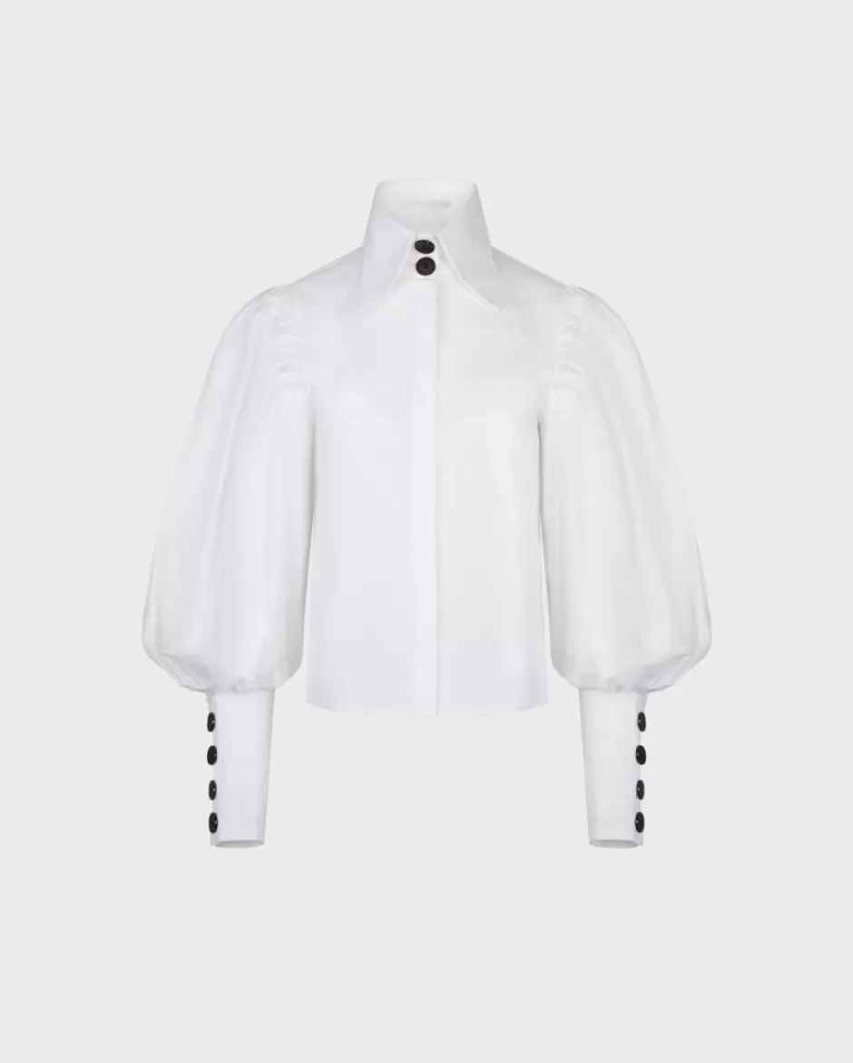 Anne Fontaine The White Shirt*Poplin Shirt With Bishop Sleeves & Big Black Buttons White