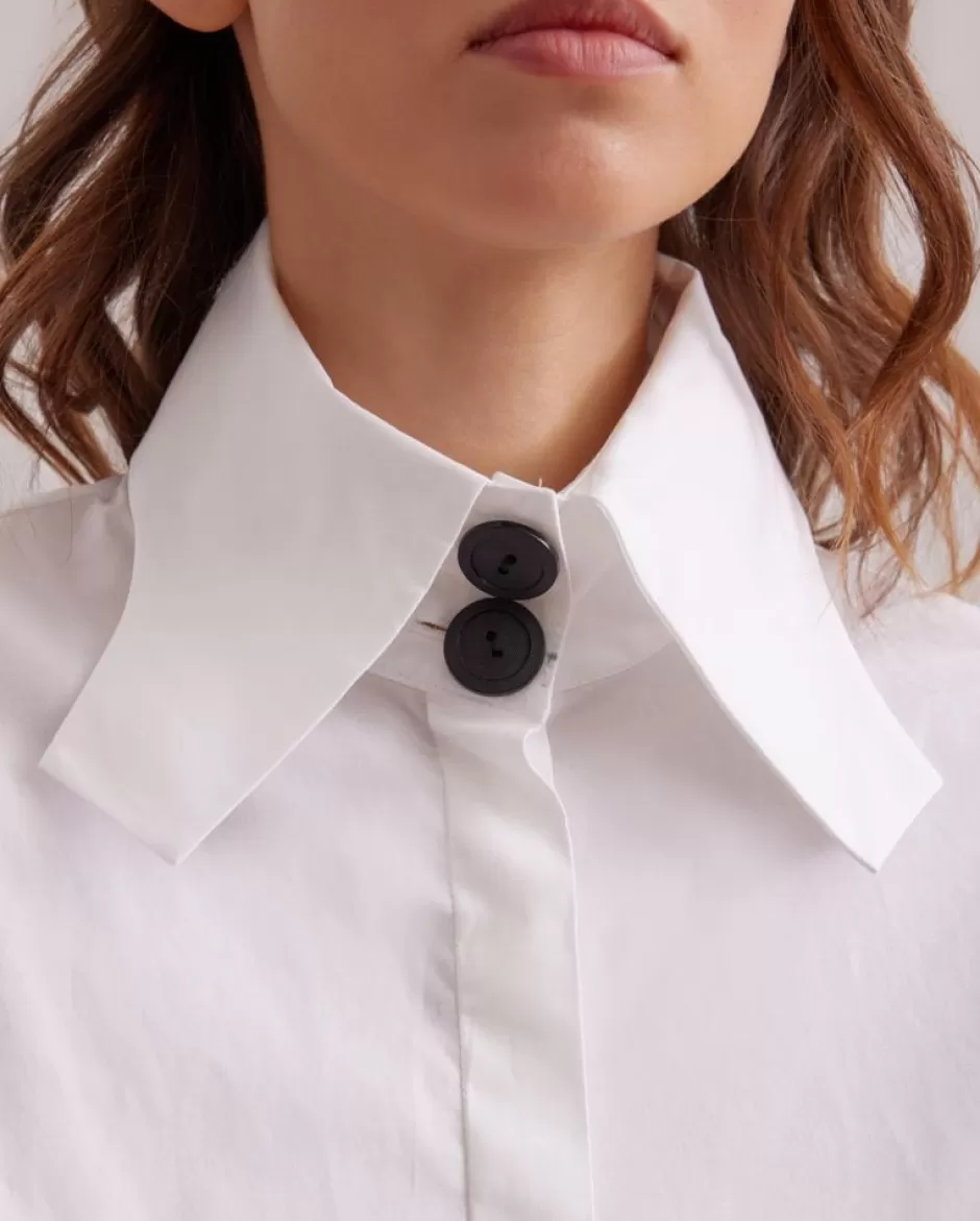 Anne Fontaine The White Shirt*Poplin Shirt With Bishop Sleeves & Big Black Buttons White