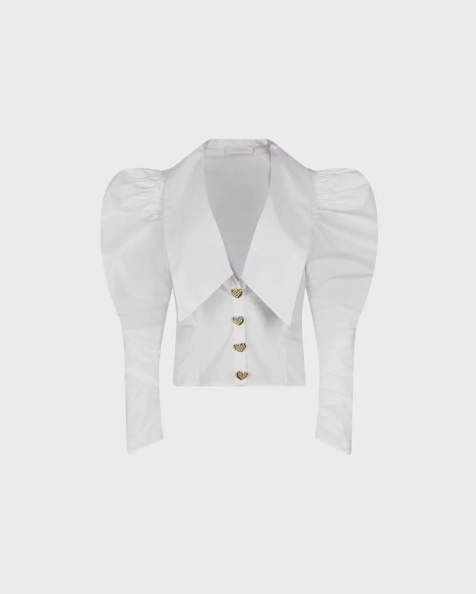 Anne Fontaine The White Shirt*Poplin Shirt With Puff Sleeves And Oversized V-Neck Collar White