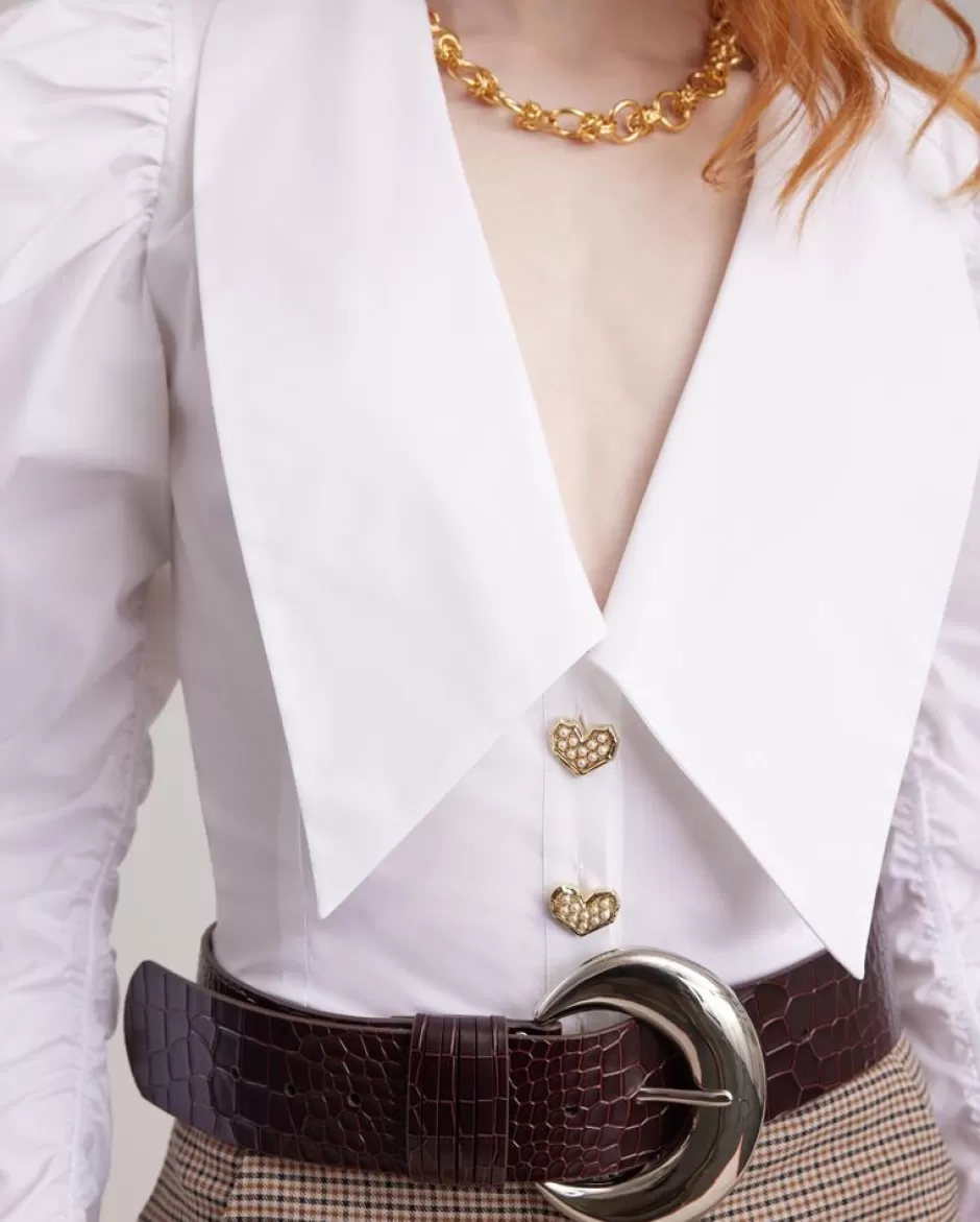 Anne Fontaine The White Shirt*Poplin Shirt With Puff Sleeves And Oversized V-Neck Collar White