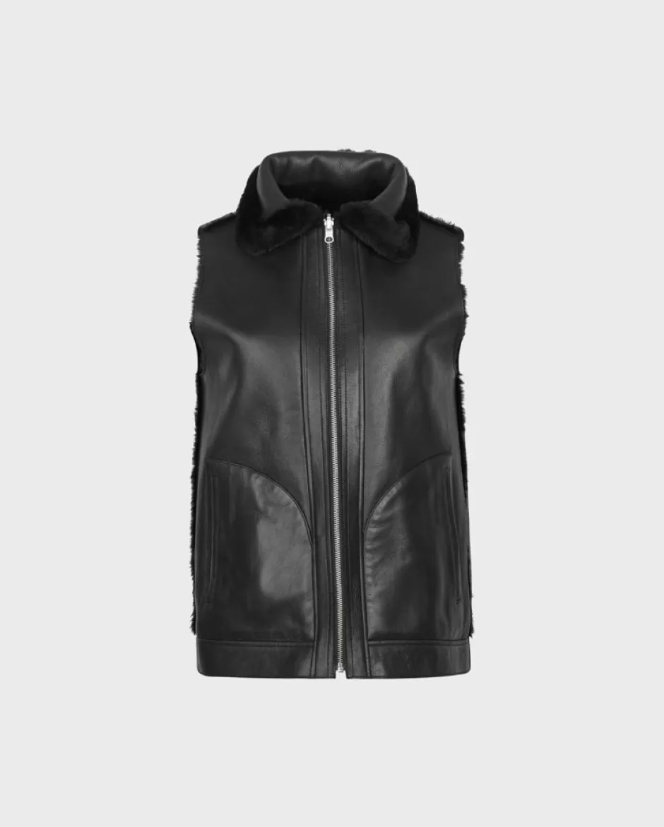 Anne Fontaine Jackets & Coats*Reversible Shearling & Leather Gilet Black