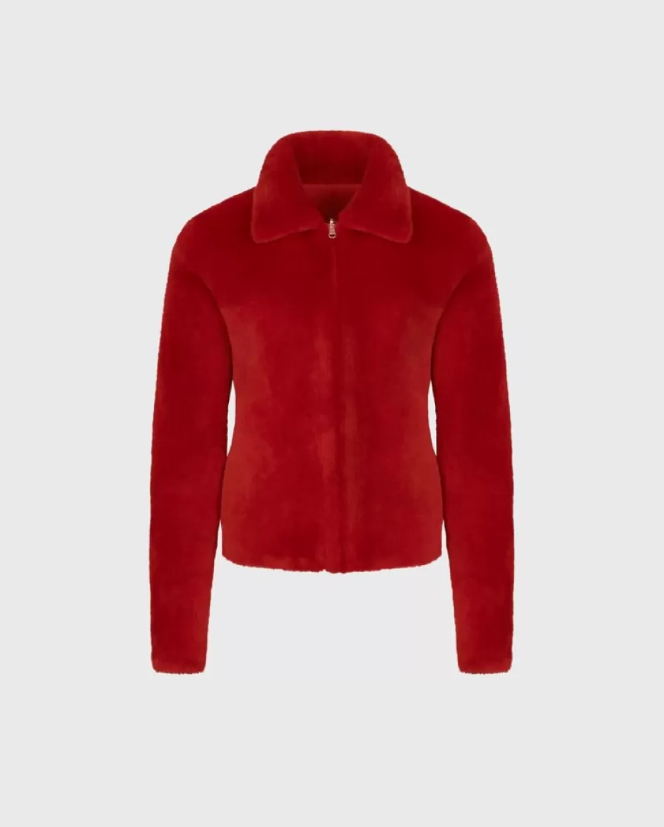 Anne Fontaine Jackets & Coats*Reversible Shearling And Leather Jacket With Classic Collar Red