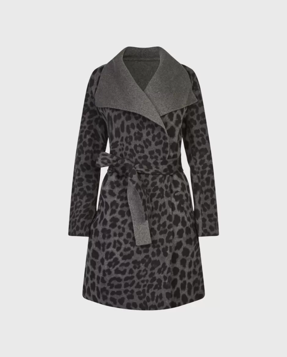 Anne Fontaine Jackets & Coats*Reversible Wool Wrap Coat With Black Leopard Pattern Grey