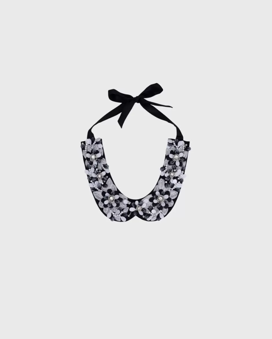 Anne Fontaine Collars*Satin Collar With Black And White Floral Motifs