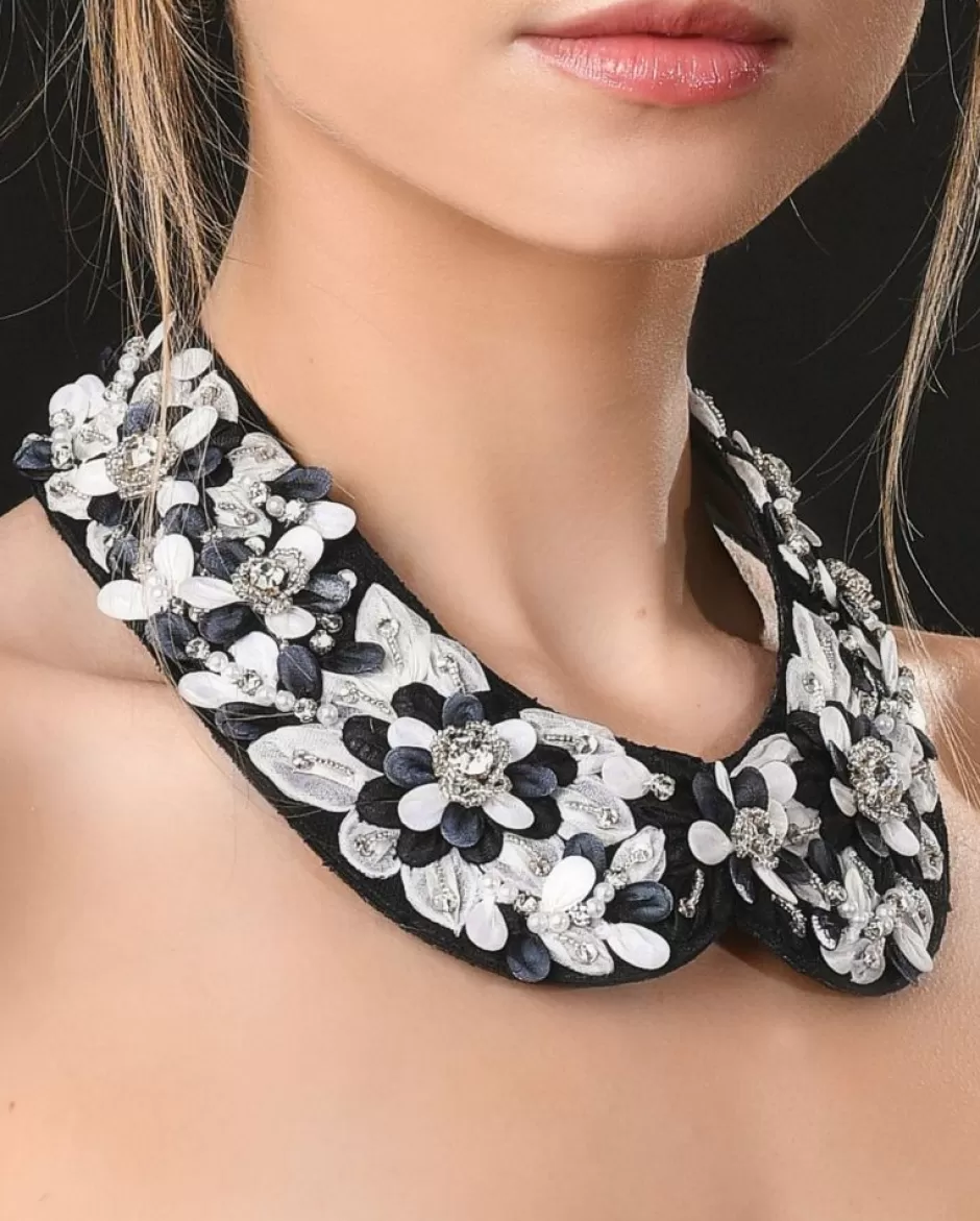 Anne Fontaine Collars*Satin Collar With Black And White Floral Motifs