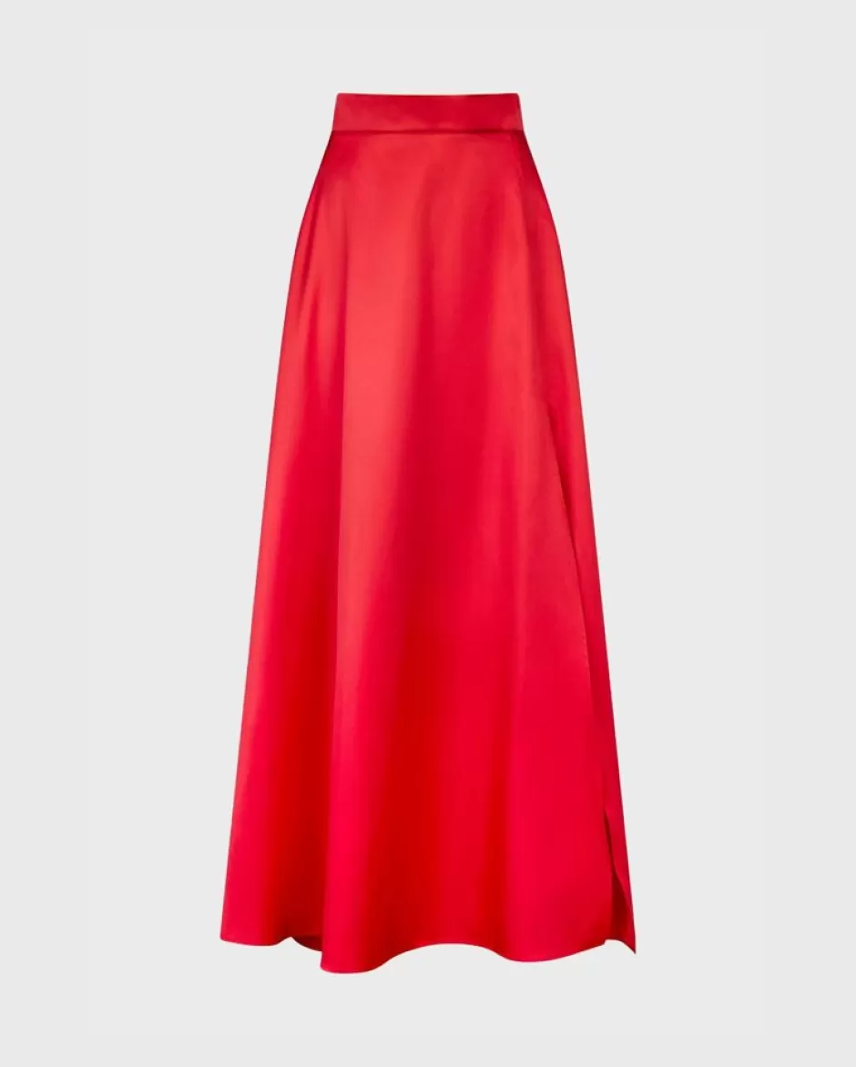 Anne Fontaine Bottoms*Satin Maxi Skirt With High Open Slit Red