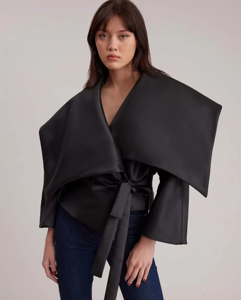 Anne Fontaine Jackets & Coats*Satin Taffeta Jacket With Long Kimono Sleeve Black