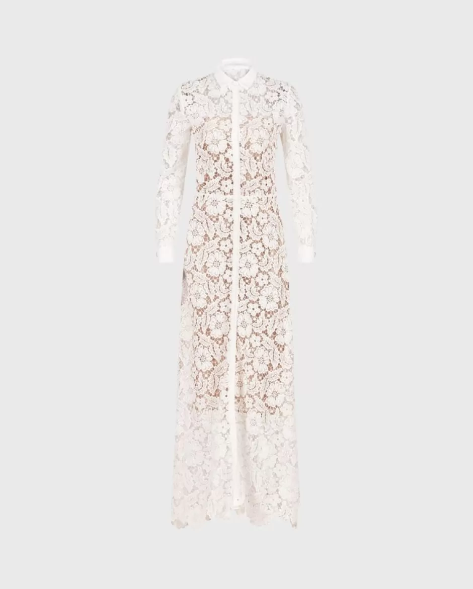 Anne Fontaine Dresses*Semi-Sheer Floral Lace Long Dress White