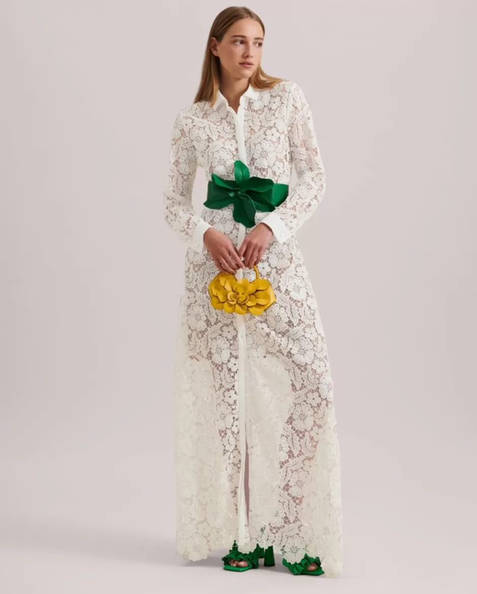 Anne Fontaine Dresses*Semi-Sheer Floral Lace Long Dress White