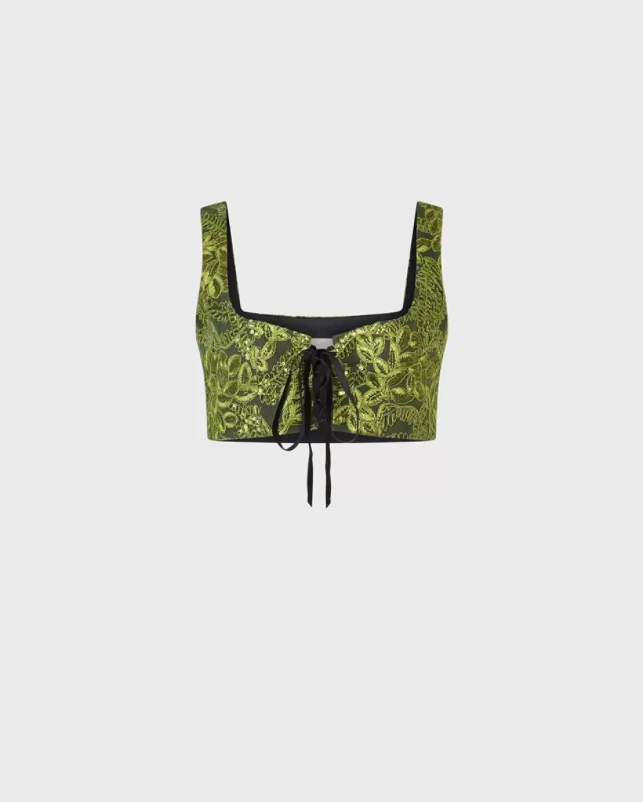 Anne Fontaine Tops*Sequin Corset Top With Embroidery Details Green