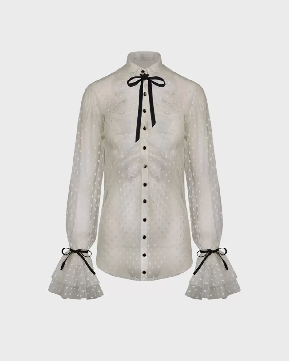 Anne Fontaine The White Shirt*Sheer Dotted Lace Shirt With Ruffle Details White