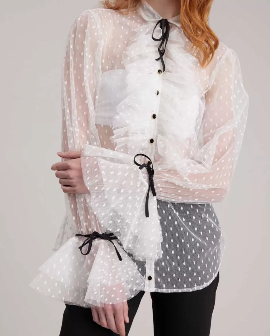 Anne Fontaine The White Shirt*Sheer Dotted Lace Shirt With Ruffle Details White