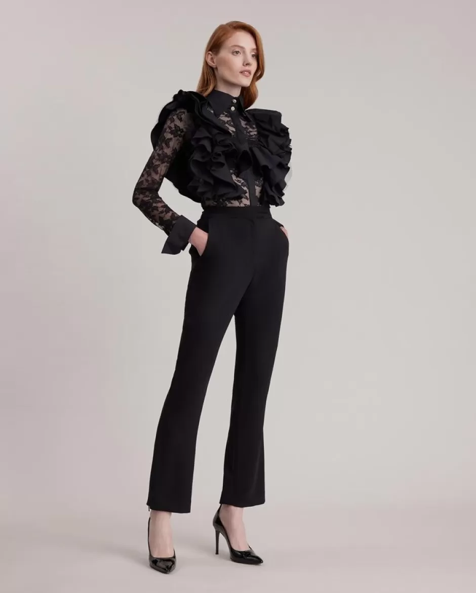 Anne Fontaine Shirts & Blouses*Sheer Lace Blouse With Large Poplin Ruffles Black