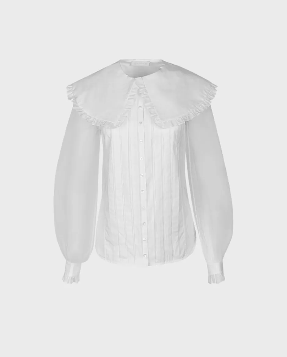 Anne Fontaine The White Shirt*Sheer Long Sleeve Shirt With Puritan Collar And Poplin Box Pleated Placket White