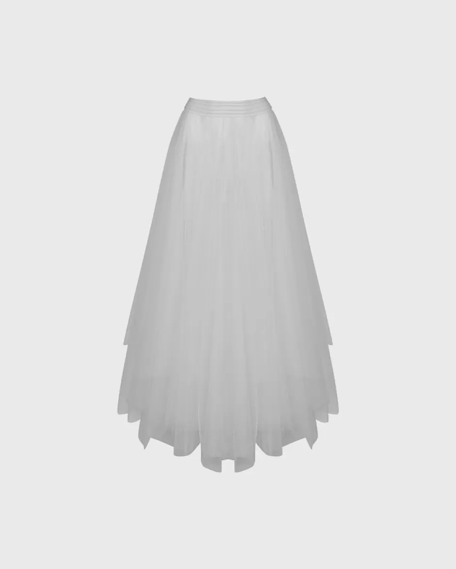 Anne Fontaine Bottoms*Sheer Net Skirt With Elastic Waistband White