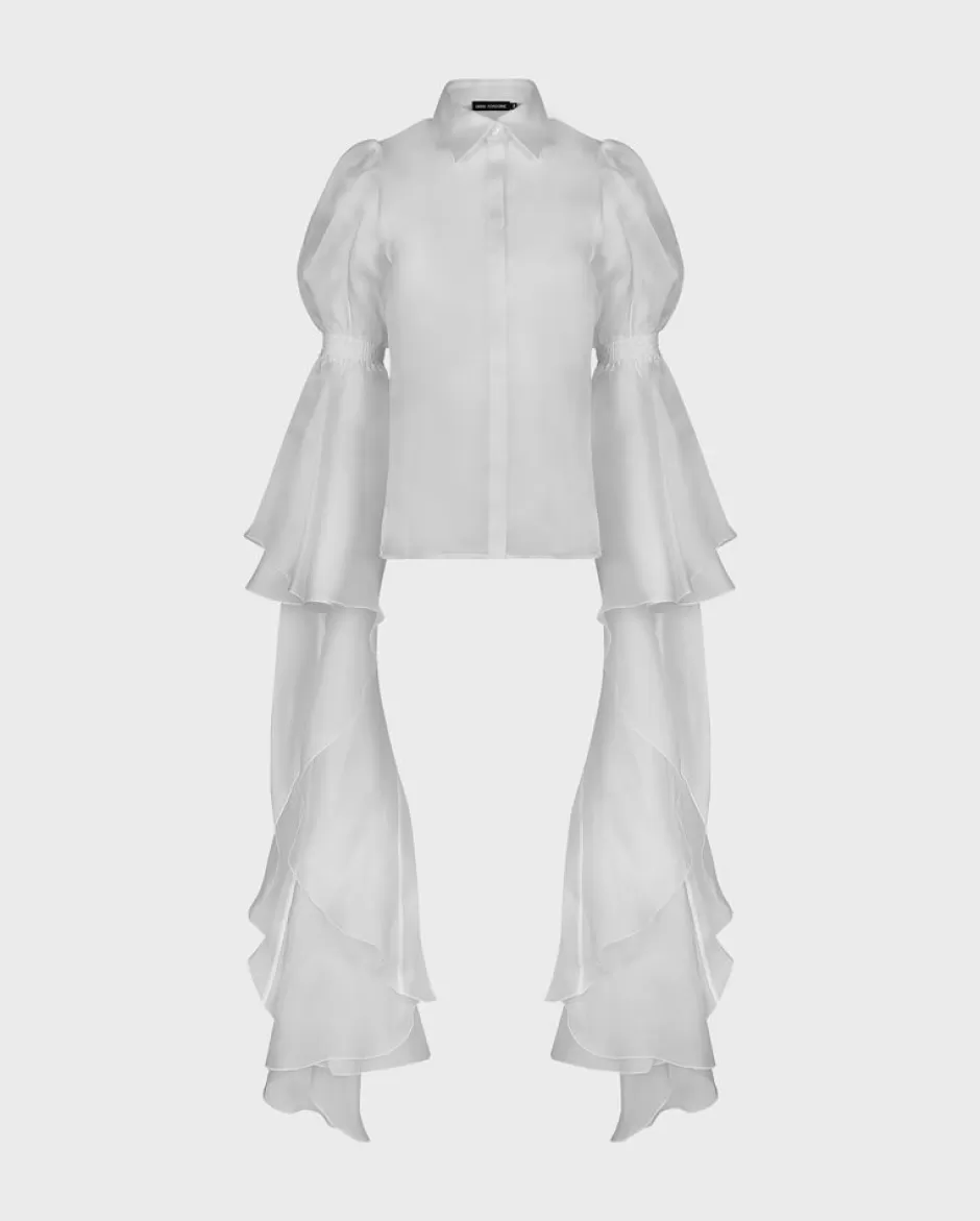 Anne Fontaine The White Shirt*Sheer Silk Collared Blouse With Button Placket White