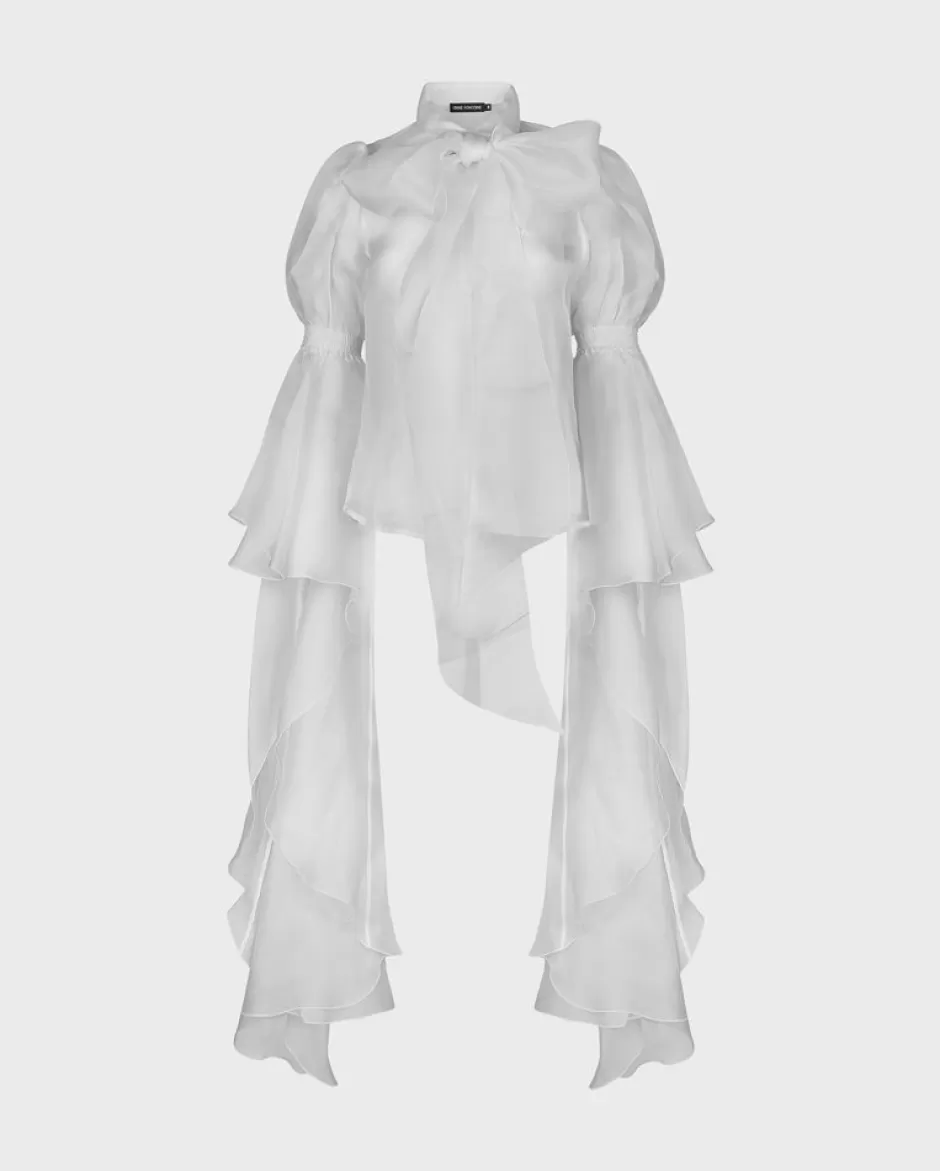 Anne Fontaine The White Shirt*Sheer Silk Collared Blouse With Button Placket White