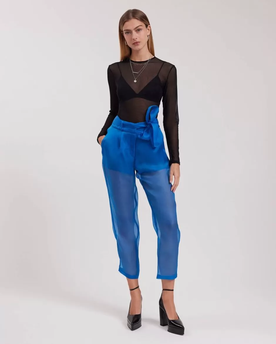 Anne Fontaine Bottoms*Sheer Silk Cropped Length Pants Blue