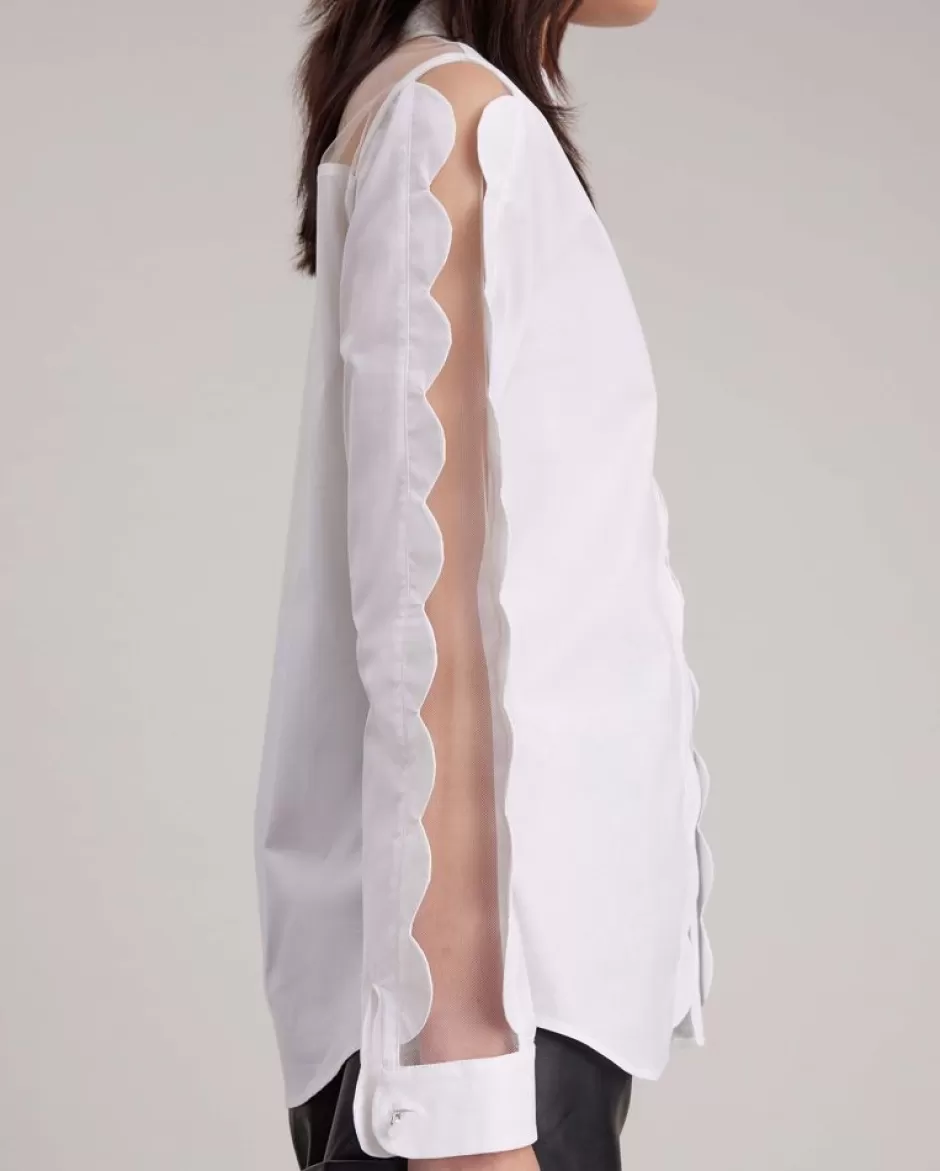 Anne Fontaine The White Shirt*Shirt With Sheer Netting And Half-Circle Poplin Trim Details White