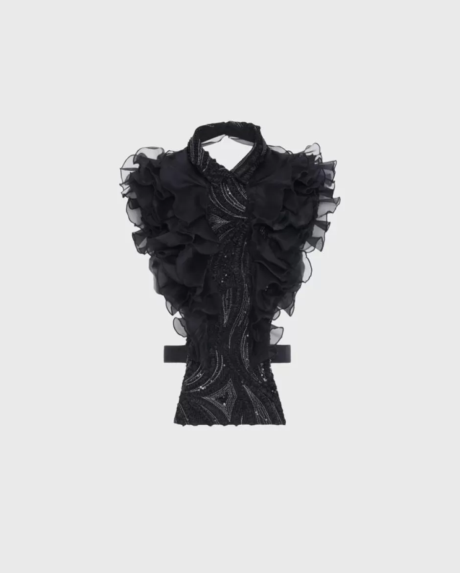 Anne Fontaine Shirtfronts*Shirtfront With Ruffles And Sequins Black