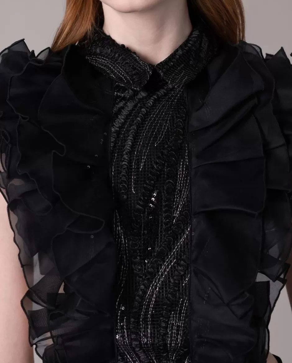 Anne Fontaine Shirtfronts*Shirtfront With Ruffles And Sequins Black